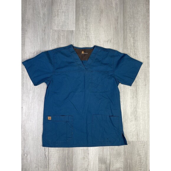 Carhartt Turquoise Ribstop Utility Scrub Top Double Breadt Pocket Size S - Picture 1 of 8